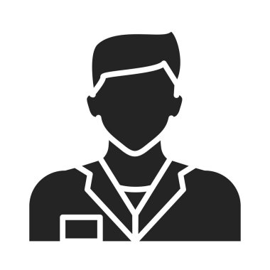 Üniformalı doktor simgesi siyah. Tıbbi servis. Konu madde uzmanı. İzole vektör ögesi. 