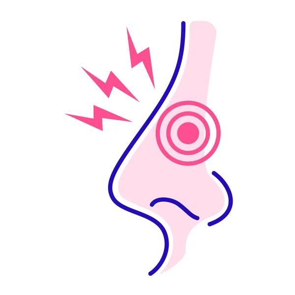 Icono de línea de color de dolor nasal agudo. Goteo nasal. Problema de salud. Firmar página web, aplicación móvil, banner — Archivo Imágenes Vectoriales