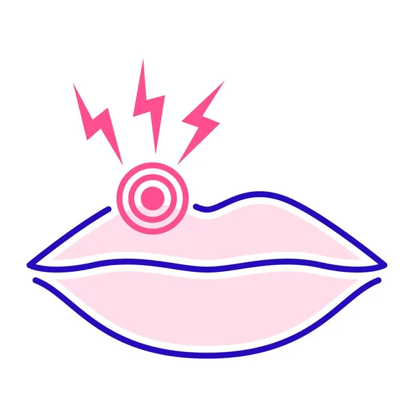 Acute pain lips color line icon. Infectious disease herpes. Isolated vector element. Outline pictogram for web page, mobile app, promo. — Stock Vector