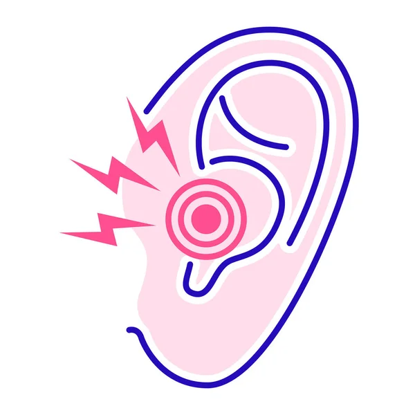 急性耳痛カラーラインアイコン.オティティス。炎症鼓膜分離ベクトル要素。ウェブページ、モバイルアプリ、プロモーション用ピクトグラムの概要 — ストックベクタ