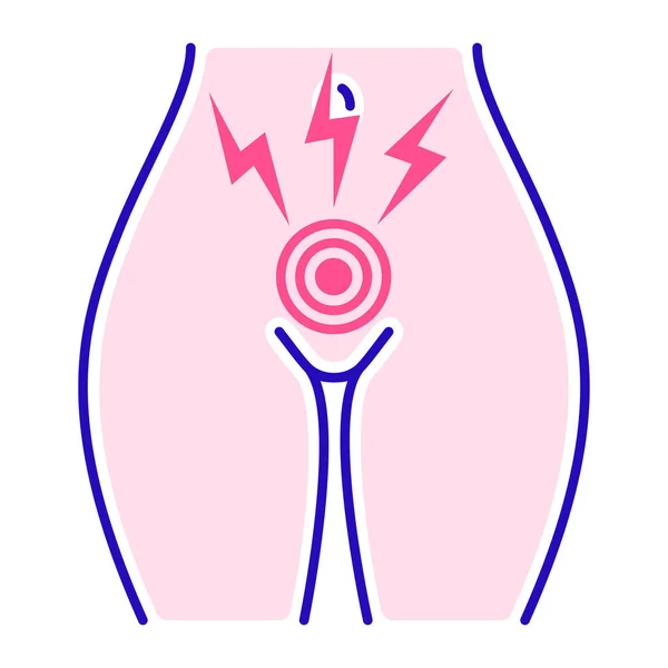 Icono de línea de color de dolor menstrual agudo. Enfermedad del sistema reproductor femenino. Problemas de salud femenina. Elemento vectorial aislado. Esquema pictograma para la página web, aplicación móvil, promo — Archivo Imágenes Vectoriales