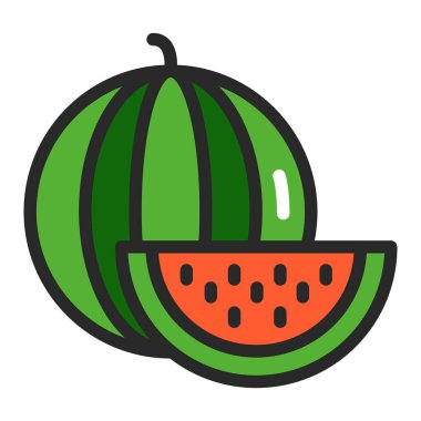 Karpuz renkli çizgi simgesi. Sağlıklı, organik yiyecekler. Düzgün beslenme. İzole vektör elementi. Web sayfası, mobil uygulama, tanıtım için resim çizelgesi.