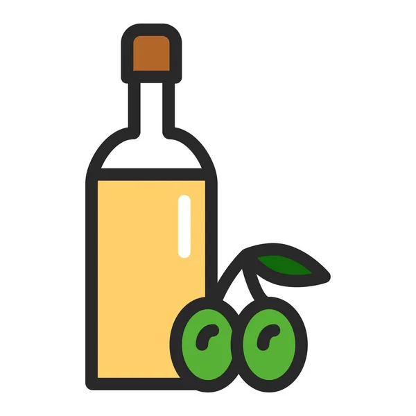 Botella de vidrio color aceite de oliva icono de línea. Ingrediente de cocina. Producto sano y ecológico. Elemento vectorial aislado. Esquema pictograma para la página web, aplicación móvil, promo . — Vector de stock