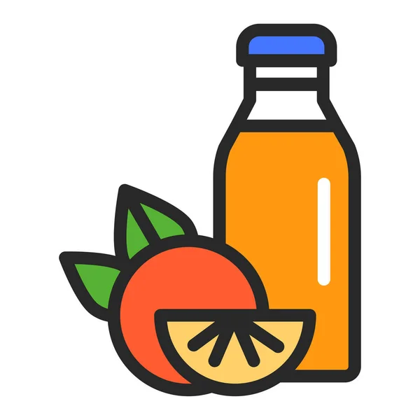 Bottiglia icona linea di colore succo d'arancia. Bevanda sana e biologica. Una corretta alimentazione. Elemento vettore isolato. Pittogramma di contorno per pagina web, app mobile, promo . — Vettoriale Stock