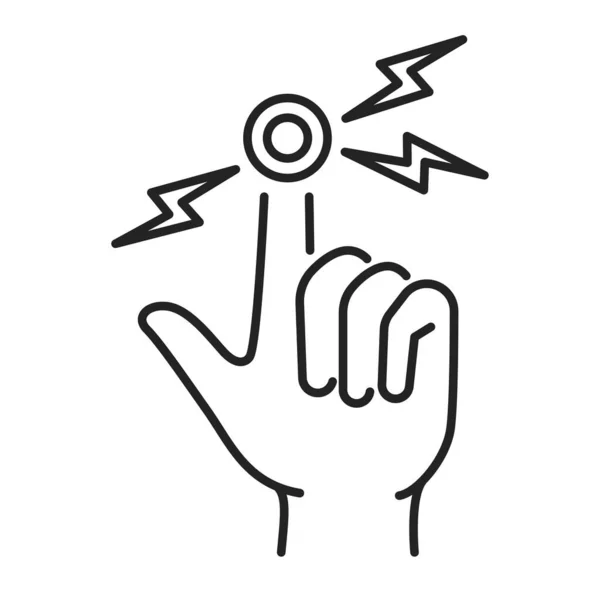 Akute Fingerschmerz schwarze Linie Symbol. Verstauchung, Verletzung. Isoliertes Vektorelement. Umriss-Piktogramm für Webseite, mobile App, Promo — Stockvektor