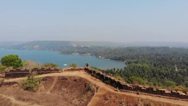 Vagator Beach Aerial View from Chapora Fort, India, North Goa — 비디오