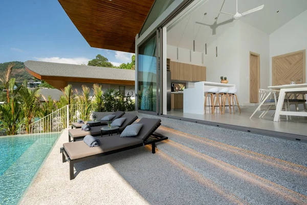 Interior Exterior Design Pool Villa House Home Feature Sun Bed — Stock Photo, Image