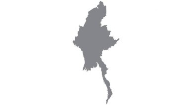 Beyaz arkaplanda gri tonlu Myanmar haritası, illüstrasyon, desenli, Myanmar sembolleri 