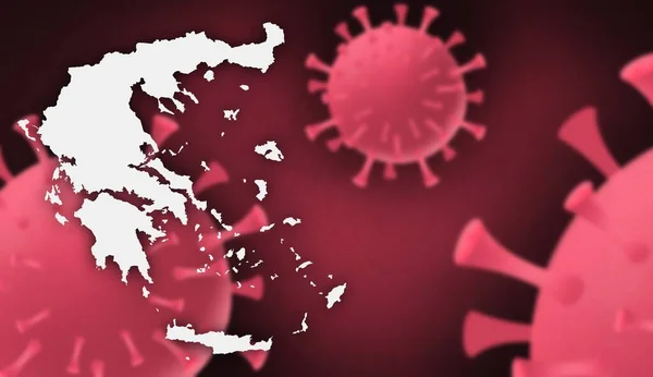 Grèce Mise Jour Virus Couronne Avec Carte Sur Fond Virus — Photo