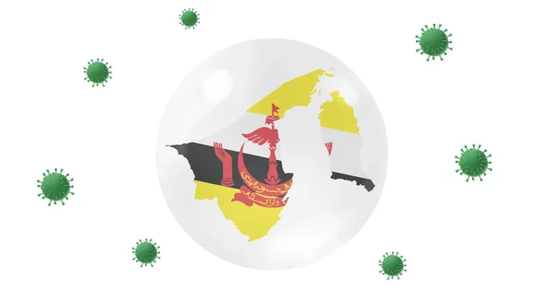 文莱地图内水晶球保护免受日冕病毒感染 待在家里 为家庭工作 克服病毒爆发 病毒保护概念 在白色背景下 — 图库照片