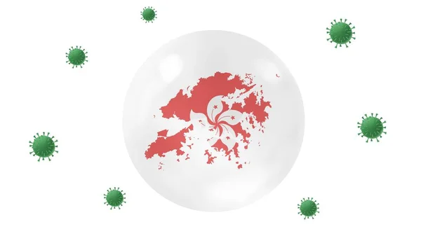 香港地图内水晶球防晕病毒 待在家里 为家庭工作 克服病毒爆发 防毒观念 在白底 — 图库照片
