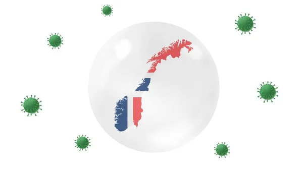 挪威绘制地图内水晶球防日冕病毒 待在家里 为家庭工作 克服病毒爆发 病毒防护概念 在白色背景下 — 图库照片