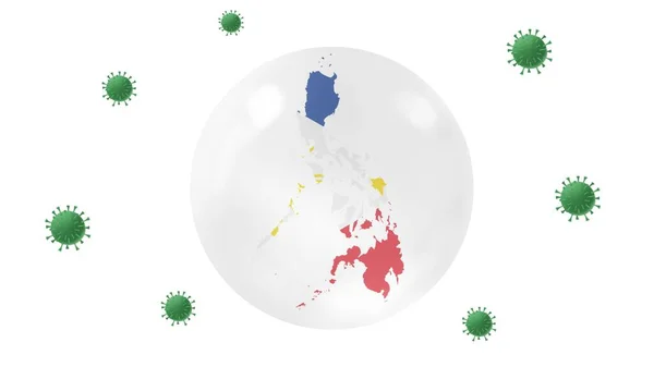 Kristal Kürenin Içindeki Filipinler Haritası Corona Virüsünden Korur Evde Kalır — Stok fotoğraf