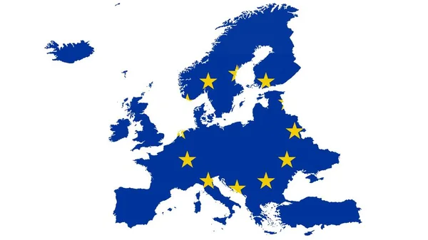 Mapa Europy Teksturą Flagi Białym Tle Ilustracja Teksturowane Symbole Europy — Zdjęcie stockowe