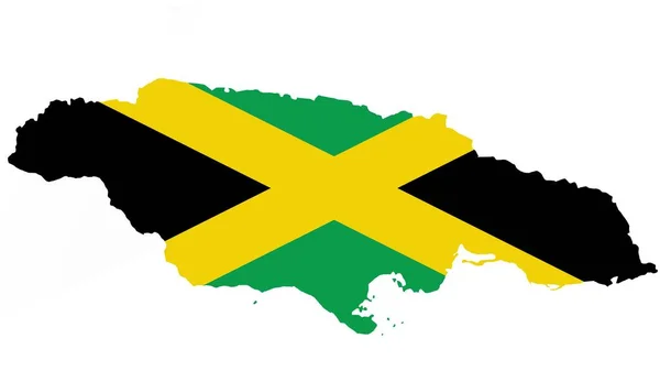 Jamaica Kort Med Flag Tekstur Hvid Baggrund Illustration Tekstureret Symboler - Stock-foto