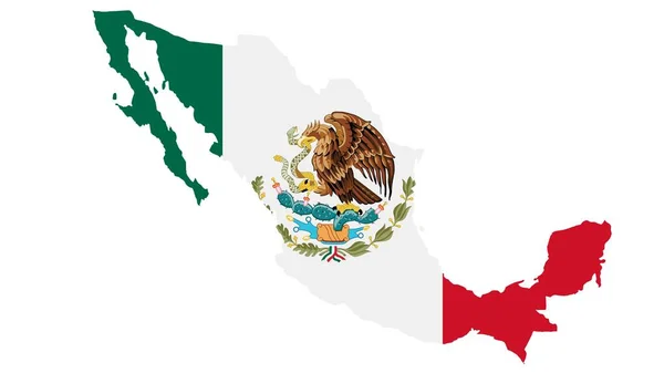 Meksika Haritası Beyaz Arka Planda Bayrak Desenli Resimli Desenli Meksika — Stok fotoğraf