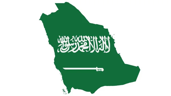 Beyaz Arkaplanda Bayrak Desenli Suudi Arabistan Haritası Illüstrasyon Desenli Suudi — Stok fotoğraf
