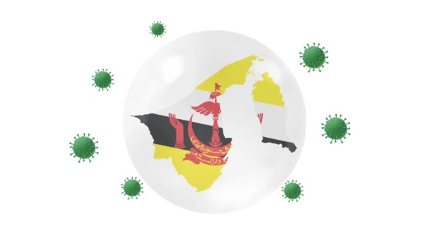 Brunei Mapa Dentro Com Bandeira Bola Cristal Proteger Corona Vírus — Vídeo de Stock