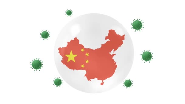 Kina Karta Inuti Med Flagga Kristallkula Skydda Från Korona Eller — Stockvideo