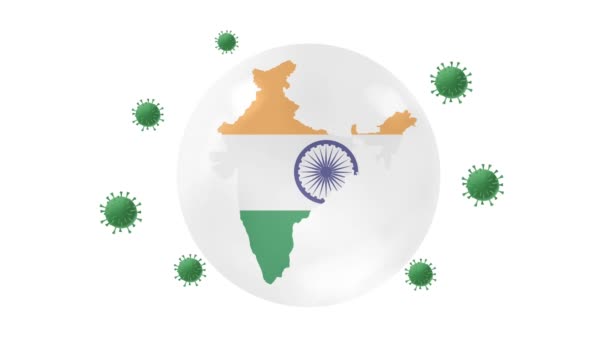 India Térkép Belül Zászló Kristálygömb Véd Koronát Vagy Covid Vírus — Stock videók