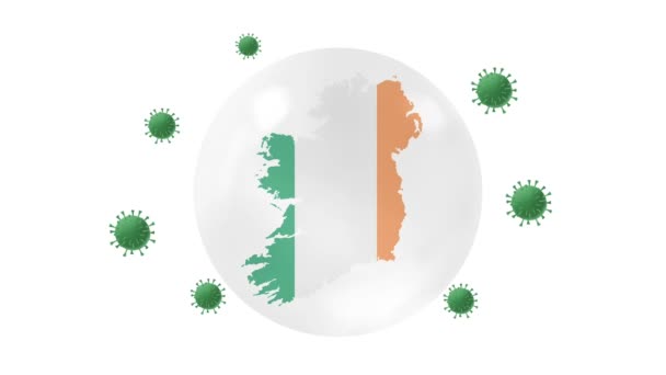 Ierland Kaart Binnen Met Vlag Kristallen Bol Beschermen Tegen Corona — Stockvideo