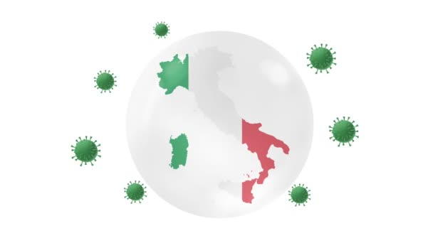 Italy Map Flag Crystal Ball Protect Corona Covid Virus Lock — стоковое видео