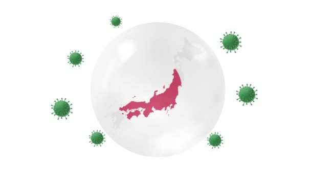 Japonia Mapa Wewnątrz Flagą Kryształowej Kuli Chronić Przed Koroną Lub — Wideo stockowe