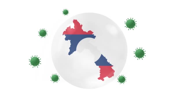 Laos Mapa Uvnitř Vlajkou Křišťálové Koule Chránit Před Koronou Nebo — Stock video