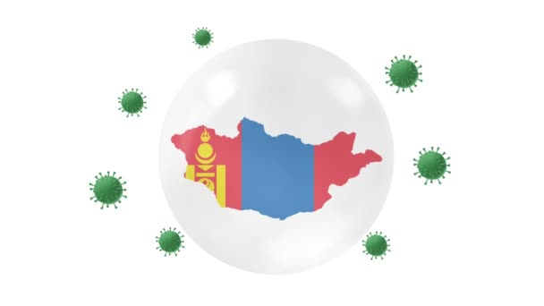 Mongolia Map Flag Crystal Ball Protect Corona Covid Virus Lock — стоковое видео