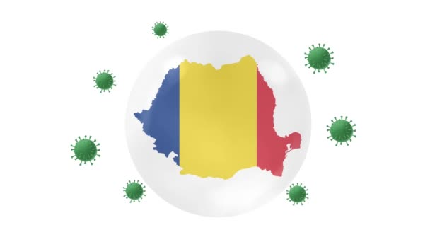 Rumania Mapa Interior Con Bandera Bola Cristal Proteger Corona Virus — Vídeo de stock