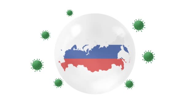 러시아 지도에는 코로나 코로나 부아르 바이러스로부터 크리스털 깃발이 러시아를 바이러스 — 비디오
