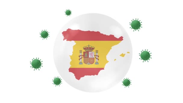 Spain Map Flag Crystal Ball Protect Corona Covid Virus Lock — стоковое видео