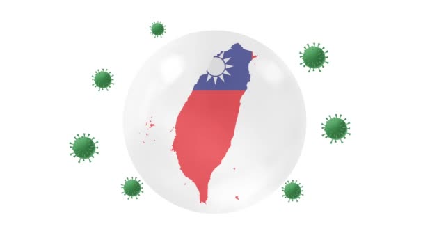 台湾の地図内部の結晶ボールの中のフラグを使用して コロナやCovid 19ウイルスから保護し ウイルス保護の概念をロックダウンし 家庭にご滞在 自宅から仕事 ウイルスを克服し 緑の画面で — ストック動画