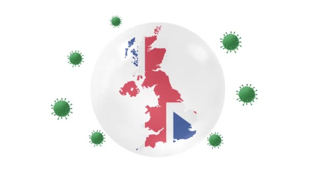 Mapa Reino Unido Dentro Com Bandeira Bola Cristal Proteger Corona — Vídeo de Stock