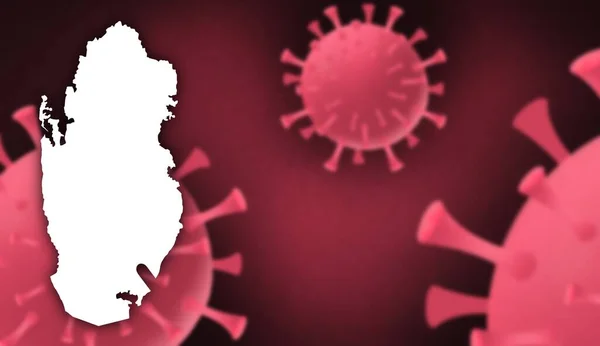Qatar Corona Virus Update Dengan Peta Pada Latar Belakang Virus — Stok Foto