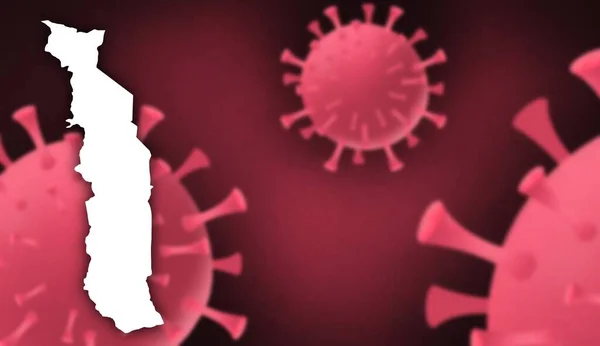 Virus Togo Corona Update Dengan Peta Pada Latar Belakang Virus — Stok Foto