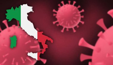 Corona virüsü arkaplanındaki bayrak desenli İtalya haritası, metin, bilgi, rapor yeni vaka, toplam ölümler, yeni ölümler, ciddi kritik, aktif vakalar