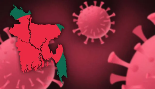 Bangladesh map with flag pattern on  corona virus update on corona virus background, space for add text,information,report new case,total deaths,new deaths,serious critical,active cases