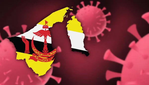 Brunei map with flag pattern on  corona virus update on corona virus background, space for add text,information,report new case,total deaths,new deaths,serious critical,active case