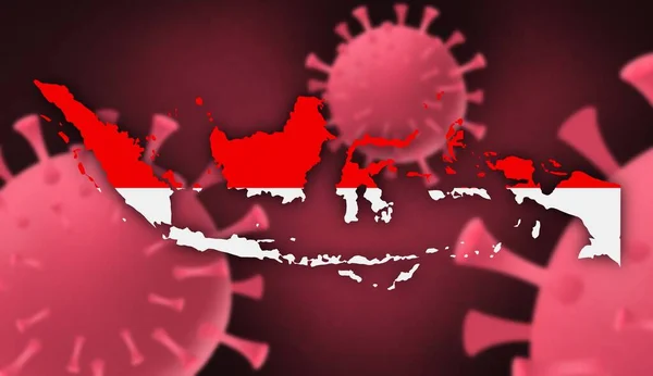 Карта Индонезии Рисунком Флага Коронных Вирусных Обновлениях Фоне Коронных Вирусов — стоковое фото