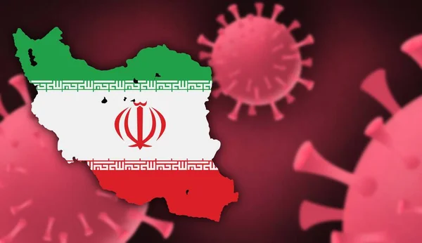 Iran Carte Avec Motif Drapeau Sur Mise Jour Virus Couronne — Photo