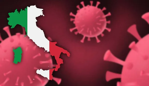 Italie Carte Avec Motif Drapeau Sur Mise Jour Virus Couronne — Photo