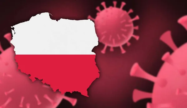 Poland map with flag pattern on  corona virus update on corona virus background, space for add text,information,report new case,total deaths,new deaths,serious critical,active cases