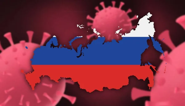 Russia  map with flag pattern on  corona virus update on corona virus background, space for add text,information,report new case,total deaths,new deaths,serious critical,active cases