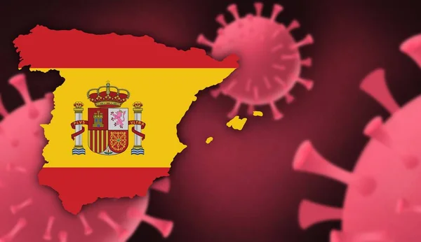 Spain map with flag pattern on  corona virus update on corona virus background, space for add text,information,report new case,total deaths,new deaths,serious critical,active cases