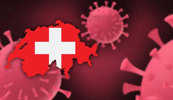 Suíça Mapa Com Padrão Bandeira Atualização Vírus Corona Fundo Vírus — Fotografia de Stock