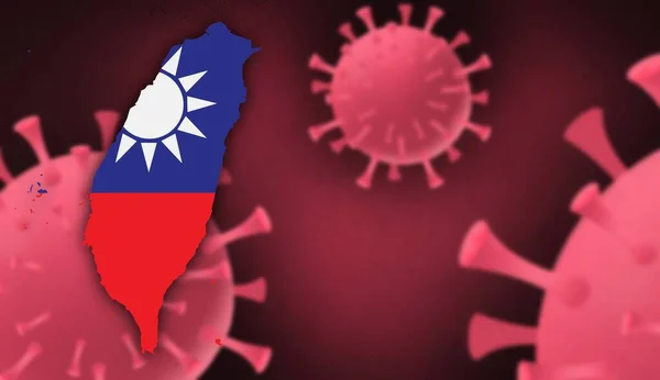 Taiwan map with flag pattern on  corona virus update on corona virus background, space for add text,information,report new case,total deaths,new deaths,serious critical,active cases