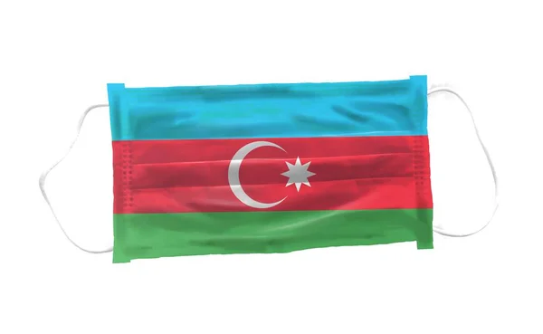 Medizinische Maske Mit Aserbaidschanischem Fahnenmuster Auf Weißem Hintergrund Für Corona — Stockfoto