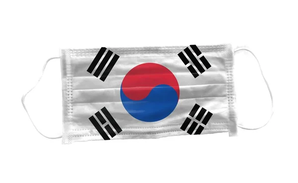 Maschera Medica Con Motivo Bandiera Coreana Sfondo Bianco Virus Corona — Foto Stock