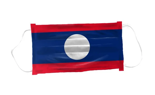 Medische Masker Met Laos Vlag Patroon Witte Achtergrond Voor Corona — Stockfoto